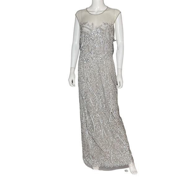 Aidan Mattox Women’s Silver Embellished Open Back Evening Dress Gown Sz 14 - Picture 2 of 10